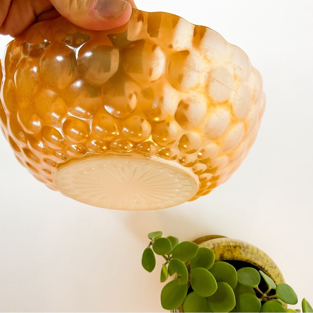 FIRE KING Vintage Peach Lustreware Pastel Orange Bubble Glass Bowl - Collectable